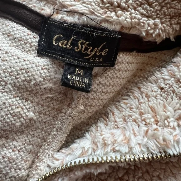 Cal Style USA Tan Brown Fleece Pullover Jacket Women’s Size Medium Soft - Picture 5 of 5